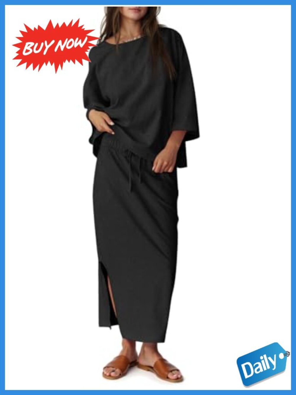 Cotton Blend 2 Piece Skirt Set Maxi Set Casual Travel Outfit